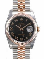 Rolex Datejust Black Sunburst Roman Dial Fluted 18k Rose Gold Bezel Jubilee Bracelet Men's Watch 116231BKSBRJ