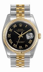 Rolex Datejust Black Sunburst Roman Dial Jubilee Bracelet Two Tone Men's Watch 116233BKSBRJ