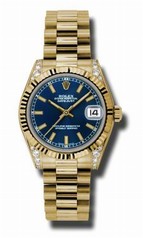 Rolex Datejust Blue Automatic 18kt Yellow Gold President Ladies Watch 178238BLSP