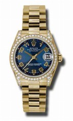 Rolex Datejust Blue Concentric Circle Automatic 18kt Yellow Gold President Ladies Watch 178158BLCAP