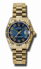 Rolex Datejust Blue Concentric Circle Automatic 18kt Yellow Gold President Ladies Watch 178238BLCAP