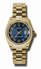 Rolex Datejust Blue Concentric Circle Dial Automatic 18kt Yellow Gold President Ladies Watch 178248BLCAP