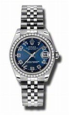 Rolex Datejust Blue Concentric Dial 18kt White Gold Diamond Bezel Ladies Watch 178384BLCAJ