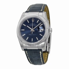 Rolex Datejust Blue Dial 18k White Gold Case Blue Leather Men's Watch 116139BLSL