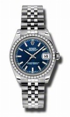 Rolex Datejust Blue Dial 18kt White Gold Diamond Bezel Ladies Watch 178384BLSJ
