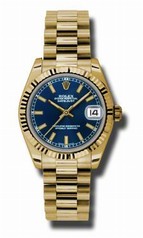 Rolex Datejust Blue Dial Automatic 18kt Yellow Gold Ladies Watch 178278BLSP