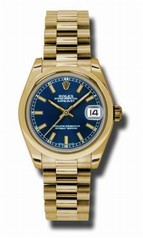 Rolex Datejust Blue Dial Automatic 18kt Yellow Gold President Ladies Watch 178248BLSP