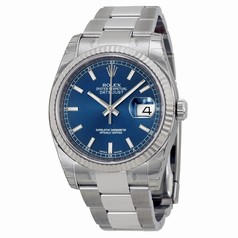 Rolex Datejust Blue Dial Automatic Stainless Steel White Gold Bezel Men's Watch 116234BLSO
