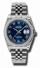 Rolex Datejust Blue Roman Dial 18k White Gold Diamond Bezel Jubilee Bracelet Men's Watch 116244BLRJ