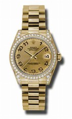 Rolex Datejust Champagne Concentric Circle Automatic 18kt Yellow Gold President Ladies Watch 178158CCAP