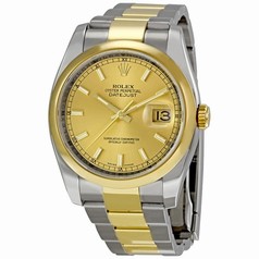 Rolex Datejust Champagne Index Dial Oyster Bracelet Two Tone Domed Bezel Men's Watch 116203CSO
