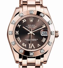 Rolex Datejust Chocolate Dial Diamond 18K Everose Gold Automatic Ladies Watch 81315BRRDPM