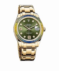 Rolex Datejust Green Diamond Dial Sapphire Set Bezel 18K Yellow Gold Automatic Men's Watch 86348GNDPM