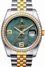 Rolex Datejust Green Floral Dial Steel and Yellow Gold Ladies Watch 116243GRFAJ