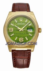 Rolex Datejust Green Jubilee Arabic Dial Fluted Bezel Leather Strap Men's Watch 116138GJASL