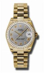 Rolex Datejust Grey Automatic 18kt Yellow Gold President Ladies Watch 178288GRP
