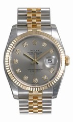 Rolex Datejust Grey Diamond Dial Jubilee Bracelet Fluted Bezel Two Tone Men's Watch 116233GYDJ