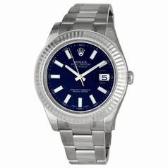 Rolex Datejust II Blue Index Dial Fluted 18k White Gold Bezel Oyster Bracelet Men's Watch 116334BLSO