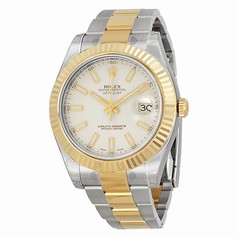 Rolex Datejust II Ivory Index Dial 18k Yellow Gold Bezel Oyster Bracelet Men's Watch 116333ISO