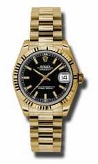 Rolex Datejust Black Dial Automatic 18kt Yellow Gold Ladies Watch 178278BKSP