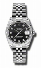 Rolex Datejust Black Diamond Dial Automatic Stainless Steel Ladies Watch 178344BKDJ