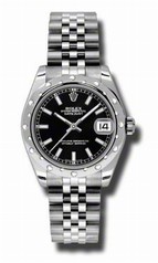 Rolex Datejust Black Dial White Gold Oyster Bezel Stainless Steel Ladies Watch