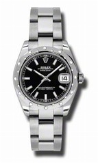 Rolex Datejust Black Dial Stainless Steel Oyster Bracelet Ladies Watch 178344BKSO
