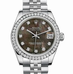 Rolex Datejust Lady 31 Black Mother of Pearl Dial 18 Carat White Gold and Stainless Steel Automatic Ladies Watch 178384BKMDJ