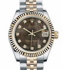 Rolex Datejust Lady 31 Black Mother Of Pearl Dial 18 Carat Yellow Gold and Stainless Steel Automatic Ladies Watch 178273BKMDJ