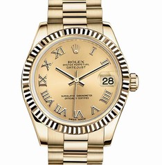 Rolex Datejust Lady 31 Champange Dial 18 Carat Yellow Gold Automatic Ladies Watch 178278CRP
