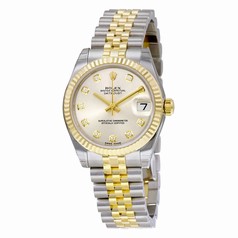 Rolex Datejust Lady 31 Silver Dial Set with Diamonds 18 Carat Yellow Gold and Stainless Steel Automatic Ladies Watch 178273SDJ