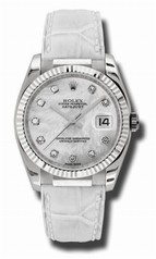 Rolex Datejust Mother of Pearl Diamond Dial 18kt White Gold White Leather Strap Men's Watch 116139MDL