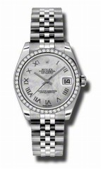Rolex Datejust Mother of Pearl Roman Dial 18kt White Gold Diamond Bezel Ladies Watch 178384MRJ