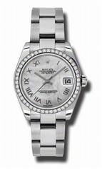 Rolex Datejust Mother of Pearl Roman Dial 18Kt White Gold Diamond Bezel Ladies Watch 178384MRO