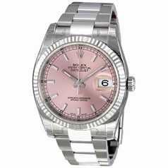 Rolex Datejust Pink Dial Stainless Steel Oyster Bracelet 18kt White Gold Bezel Men's Watch 116234PSO