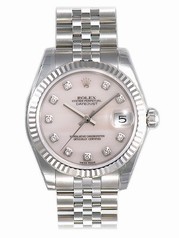 Rolex Datejust Pink Mother of Pearl Diamond Dial Jubilee Bracelet 18k White Gold Fluted Bezel Unisex Watch 178274PMDJ