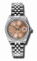 Rolex Datejust Pink Roman Dial 18Kt White Gold Diamond Bezel Ladies Watch 178384PRJ