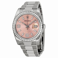 Rolex Datejust Pink Wave Dial Automatic Diamond Bezel Steel Ladies Watch 116244
