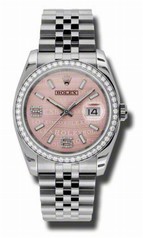Rolex Datejust Pink Wave Dial Automatic Diamond Bezel Steel Ladies Watch 116244PWSDAJ