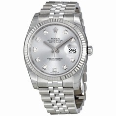 Rolex Datejust Rhodium Diamond Dial 18kt White Gold Fluted Men's Watch 116234RDJ