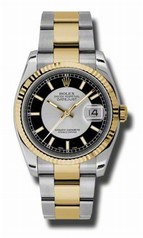 Rolex Datejust Silver and Black Dial Automatic Stainless Steel and 18kt Yellow Gold Men's Watch 116233SBKSO