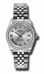 Rolex Datejust Silver Dial 18kt White Gold Diamond Bezel Ladies Watch 178384SRJ