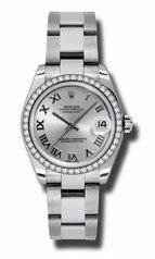 Rolex Datejust Silver Dial 18kt White Gold Diamond Bezel Ladies Watch 178384SRO