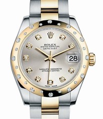 Rolex Datejust Silver Diamond Dial 18K Yellow Gold and Steel Automatic Ladies Watch 178343SDO