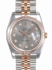 Rolex Datejust Silver Diamond Dial Fluted 18k Rose Gold Bezel Jubilee Bracelet Men's Watch 116231SDJ