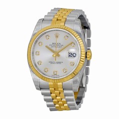 Rolex Datejust Silver Diamond Dial Jubilee Bracelet Fluted Bezel Two Tone Men's Watch 116233SDJ