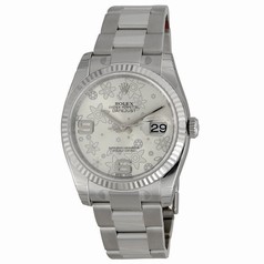 Rolex Datejust Silver Floral Arabic Dial Oyster Bracelet Fluted Bezel Men's Watch 116234SAFO