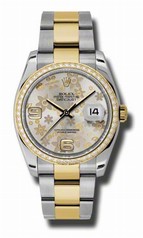 Rolex Datejust Silver Floral Dial Automatic Stainless Steel and 18kt Yellow Gold Ladies Watch 116243SFAO