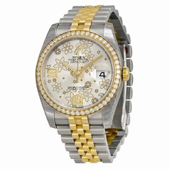 Rolex Datejust Silver Floral Dial Automatic Stainless Steel and 18kt Yellow Gold Unisex Watch 116243SFAJ