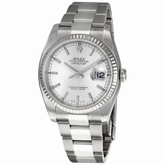 Rolex Datejust Silver Index Dial 18k White Gold Fluted Bezel Oyster Bracelet Men's Watch 116234 SSO